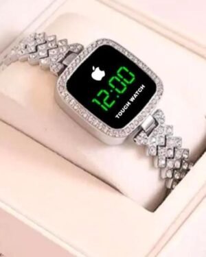 Stylish Women's Square Digital Watch with Diamond Chain Strap