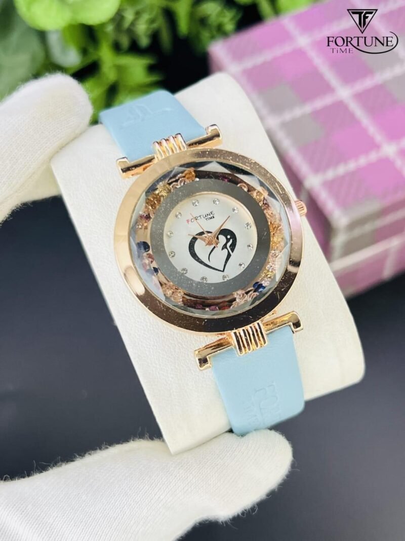 Stylish Women's Turquoise Leather Watch with Heart Dial