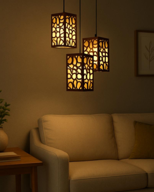 Stylish Wooden Pendant Lamp Golden Light Dark Brown