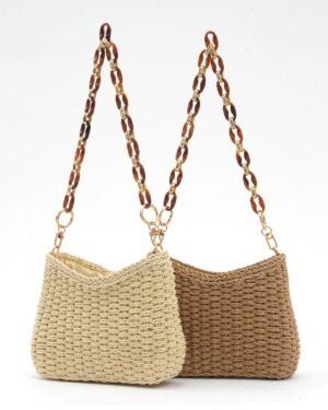 Summer Straw Chain Shoulder Bag Cream Brown Women