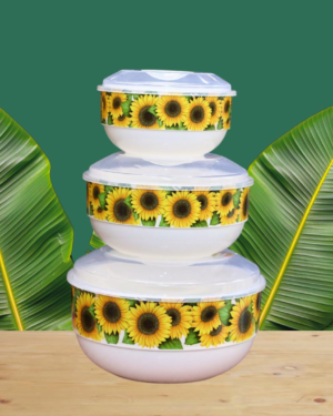 Sunflower Design Plastic Bowl Set 3 Pcs White