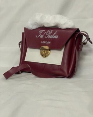 Ted Baker Women's Burgundy Rexine Handbag with Fur Trim