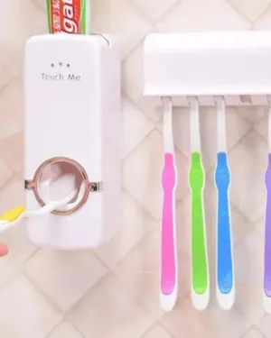 Touch Me Wall-Mount Toothpaste Dispenser with 4 Toothbrush Holder