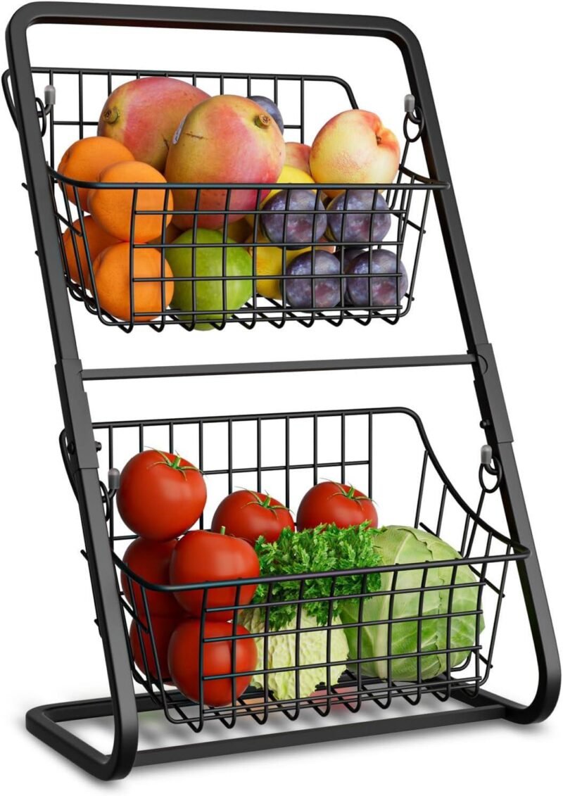 Two Tier Metal Fruit Basket for Kitchen Storage