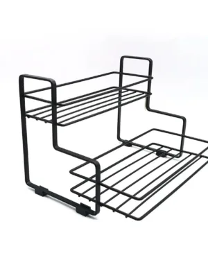 Two Tier Metal Spice Rack Kitchen Organizer Black