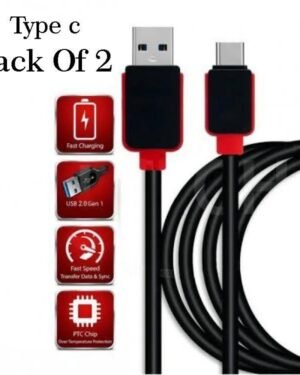 Type C to USB 2.0 Fast Charging Cable Pack of 2 Black