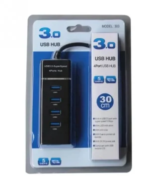 USB 3.0 4 Port Hub Black ABS Plastic