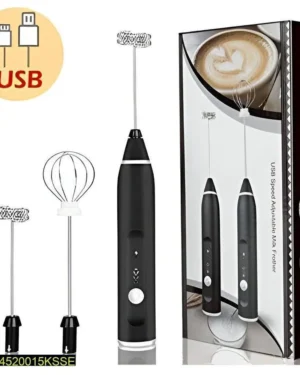 USB Rechargeable Coffee Milk Frother Black White Adjustable Speed