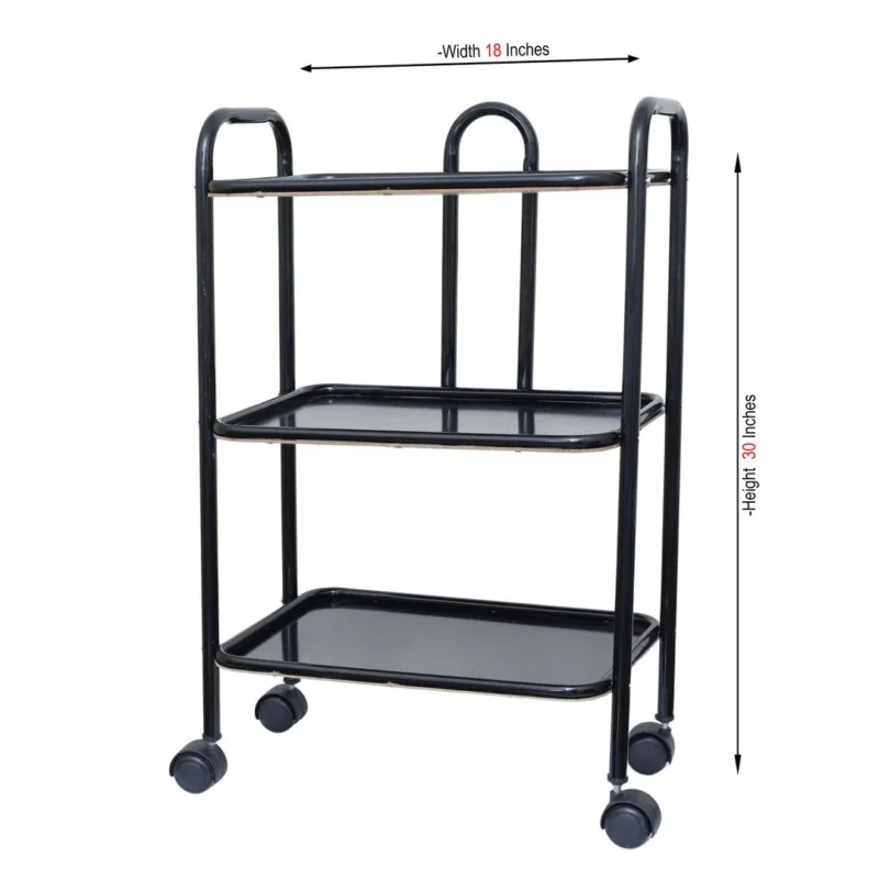 Versatile Black Tea Trolley - 1 Pc Durable Iron Construction