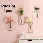 Wall-Mounted Glass Vase Set 4pcs Golden Metal Decor