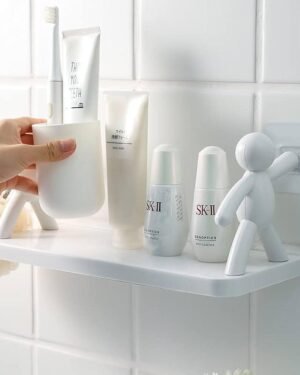White Bathroom Wall Shelf Organizer with Figure Holder