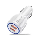 White Dual USB Car Charger with Quick Charge 3.0