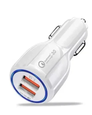 White Dual USB Car Charger with Quick Charge 3.0