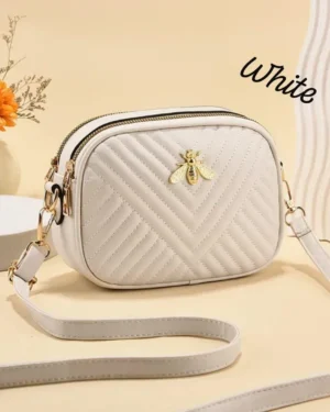 White Girl's Quilted Crossbody Bag with Bee Charm
