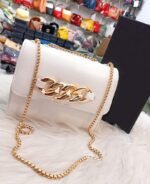 White PU Leather Chain Strap Handbag for Eid Casual Use