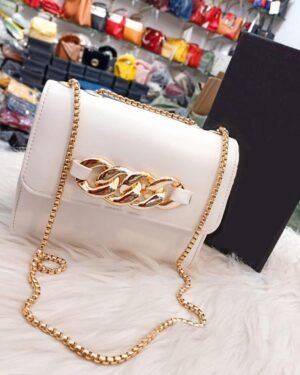 White PU Leather Chain Strap Handbag for Eid Casual Use
