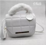White Quilted Fur Handle Crossbody Bag for Girls