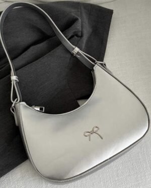 White Retro Crescent Shoulder Bag for Women