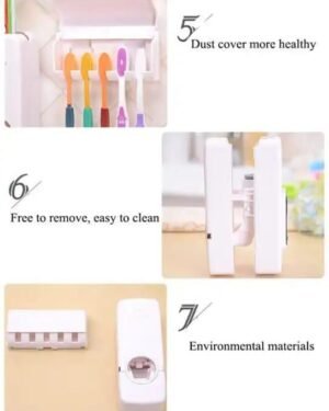 White Toothpaste Dispenser & Brush Holder, Easy Clean, ABS Plastic