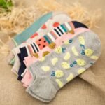 Women Cotton Printed Ankle Socks 5 Pcs Multicolor