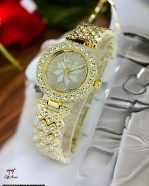 Women Golden Beads Chain Strap Watch Stainless Steel Round Dial
