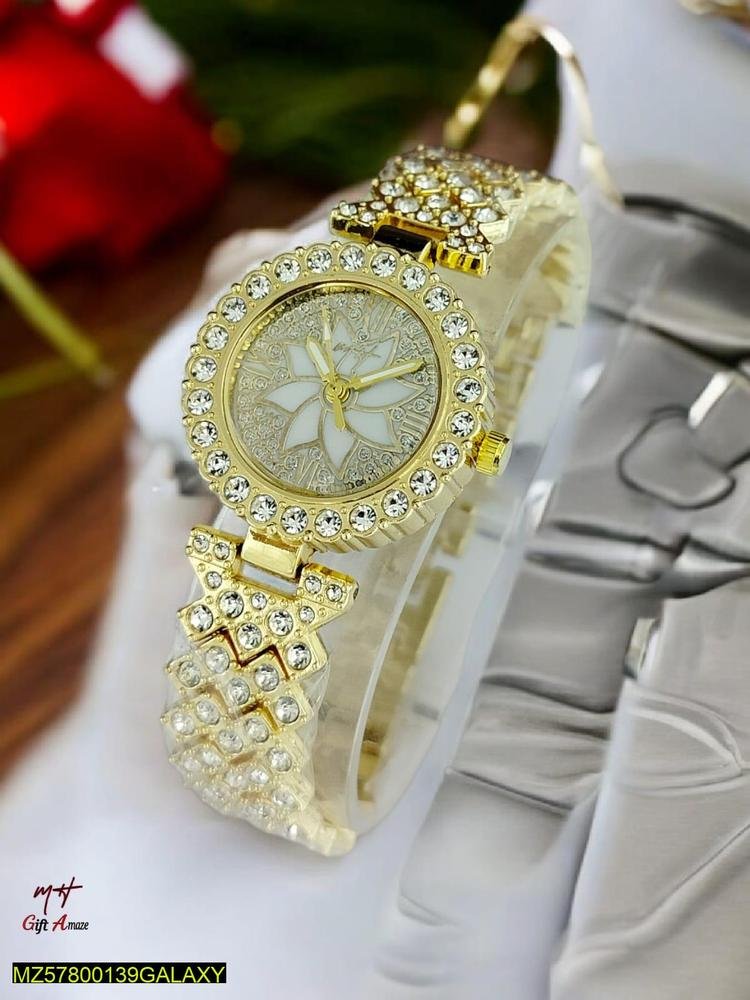 Women Golden Beads Chain Strap Watch Stainless Steel Round Dial Women Golden Beads Chain Strap Watch Stainless Steel Round Dial