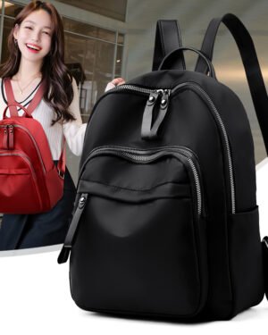 Women Nylon Backpack Red Black Fashionable Large Capacity
