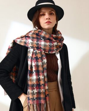 Women Plaid Tassel Scarf Winter Cashmere Warm Stylish