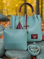 Women PU Leather Handbag Set Green with Tassel
