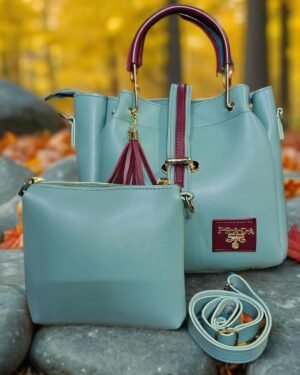 Women PU Leather Handbag Set Green with Tassel