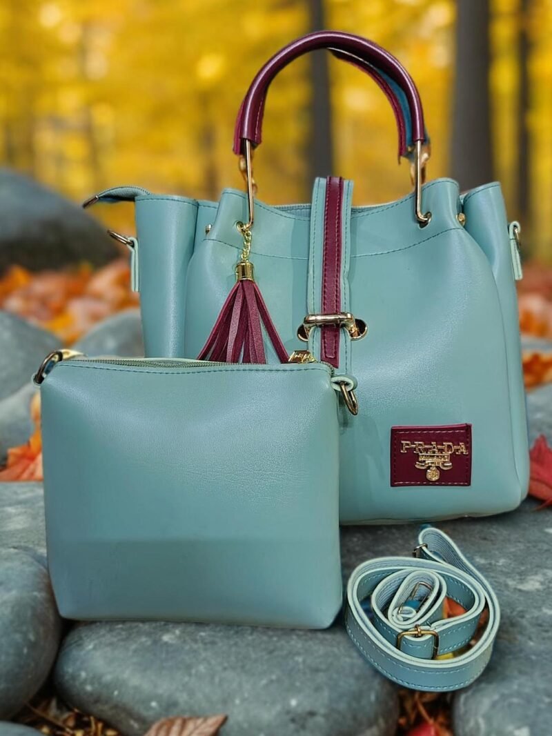 Women PU Leather Handbag Set Green with Tassel