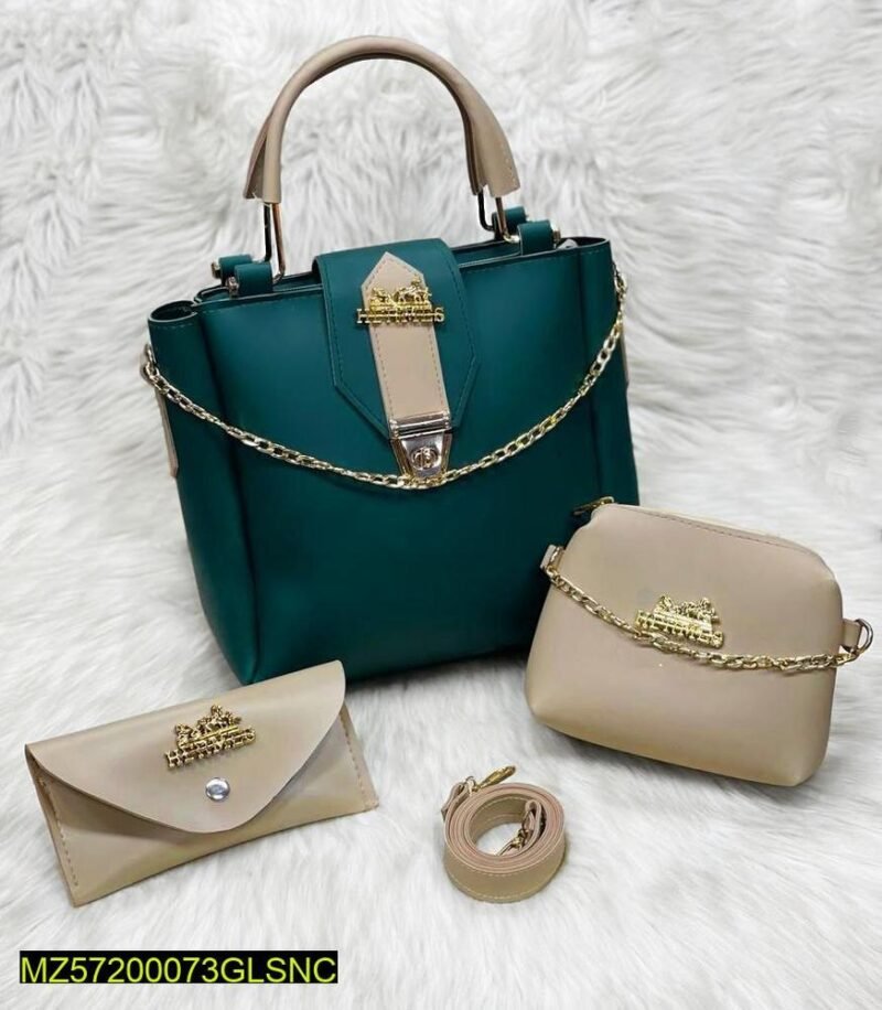 Women PU Leather Handbag Set of 3 with Chain Strap