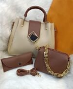 Women PU Leather Handbag Set of 3 with Golden Chain