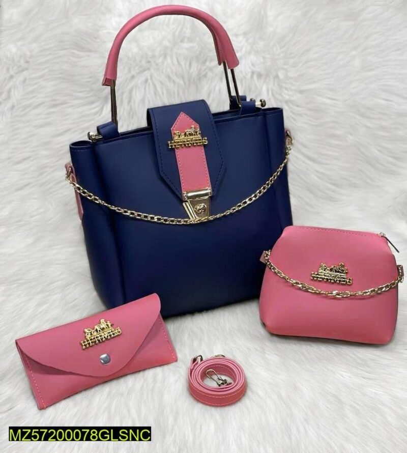 Women PU Leather Handbag Set Pink Blue Chain Wallet Pouch Women PU Leather Handbag Set Pink Blue Chain Wallet Pouch