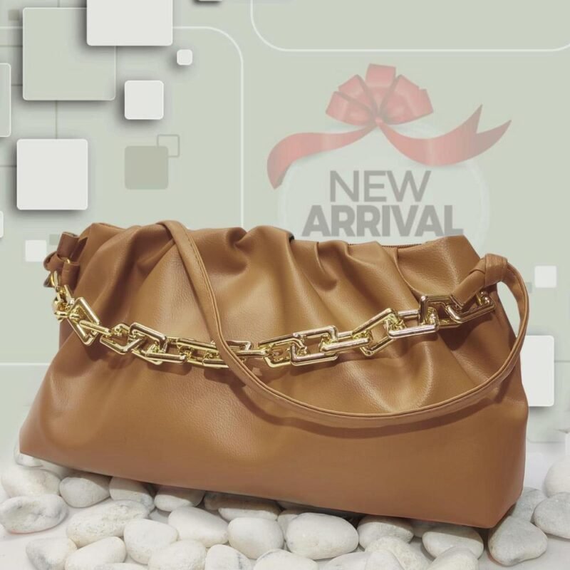 Women PU Leather Plain Hand Bag with Chain Strap 13x9"
