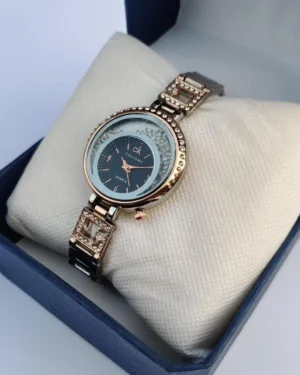 Women Quartz Watch with Crystal Bezel and Rose Gold Bracelet