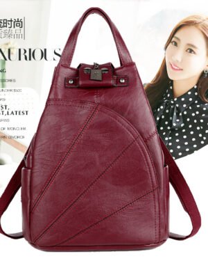Women Red PU Leather Casual Travel Backpack