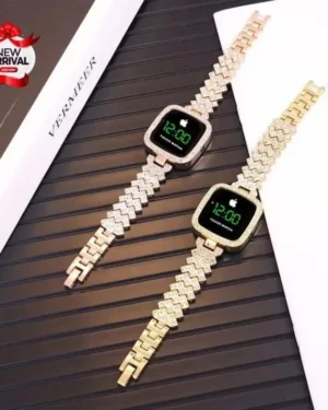 Women Square Digital Touch Watch with Diamond Chain Strap