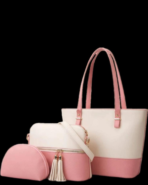 Women's 3-Piece Pink White PU Leather Tote Set