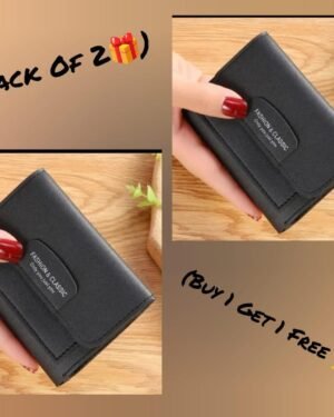 Women's Black Leather Tri Fold Wallet Pack of 2