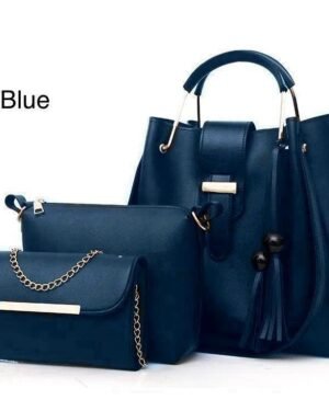 Women's Blue Leather 3-Piece Handbag Set