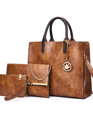Women's Brown Leather Multi-Piece Bag Set 2024
