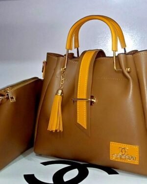 Women's Brown PU Leather Handbag Set with Crossbody Bag