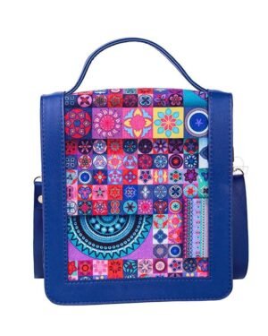 Women's Colorful Embroidered Crossbody Bag Blue PU Leather