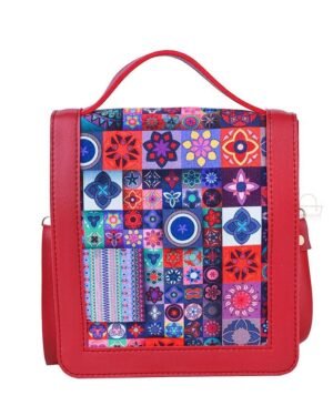 Women's Colorful Embroidered Crossbody Bag Red PU Leather