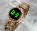 Women's Diamond-Studded Digital Watch Rose Gold Water Resistant