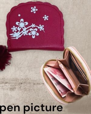 Women's Floral Leather Zip Wallet Red Pink