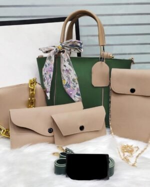 Women's Green Rexine 5-Piece Handbag Set