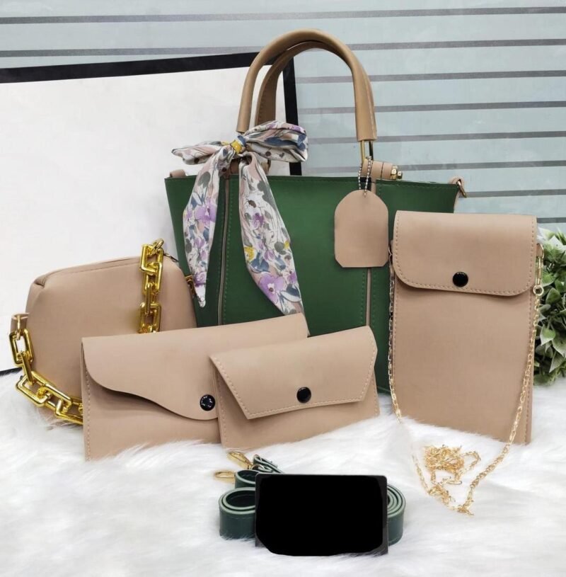 Women's Green Rexine 5-Piece Handbag Set Women's Green Rexine 5-Piece Handbag Set