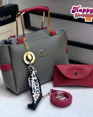 Women's Grey Rexine Top Handle Handbag Set